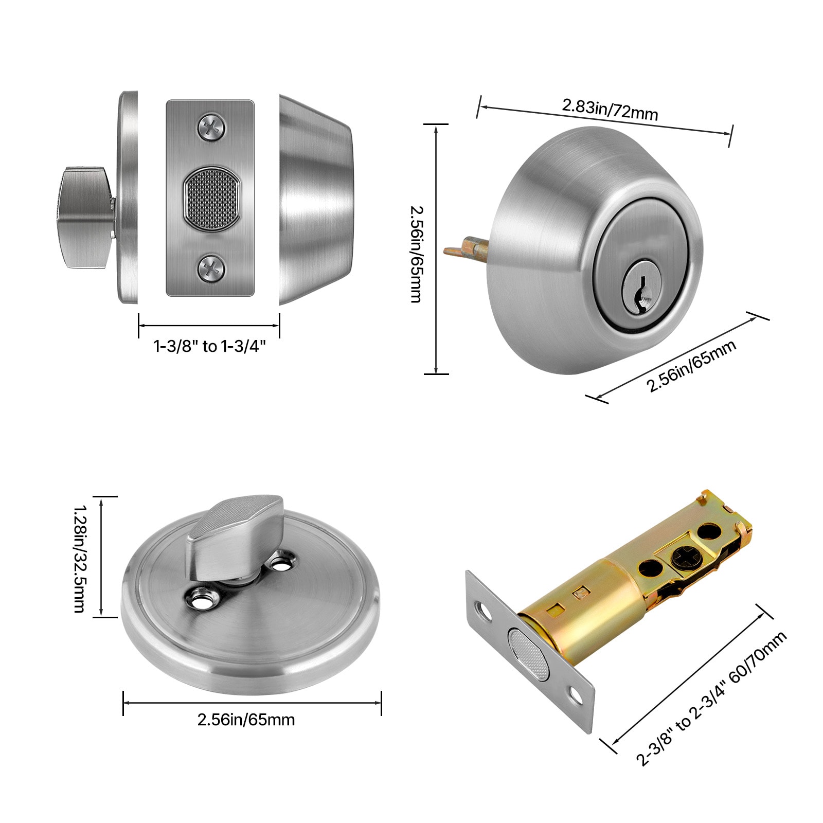 Deadbolt Lock Round Single Cylinder Dead Bolt Keyed 1 Side Satin Nickel 3 Keys_voghion.com